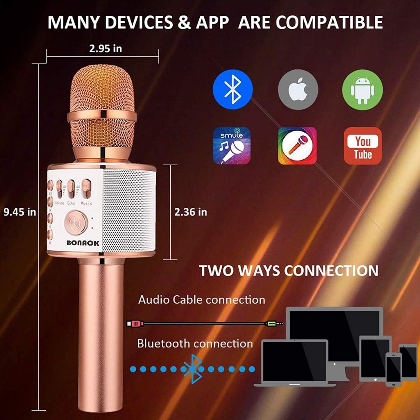 BONAOK Wireless Bluetooth Karaoke Microphone,3-in-1 Portable Handheld Karaoke Mic Speaker Machine Home Party Birthday for All Smartphones PC(Q37 Rose Gold)