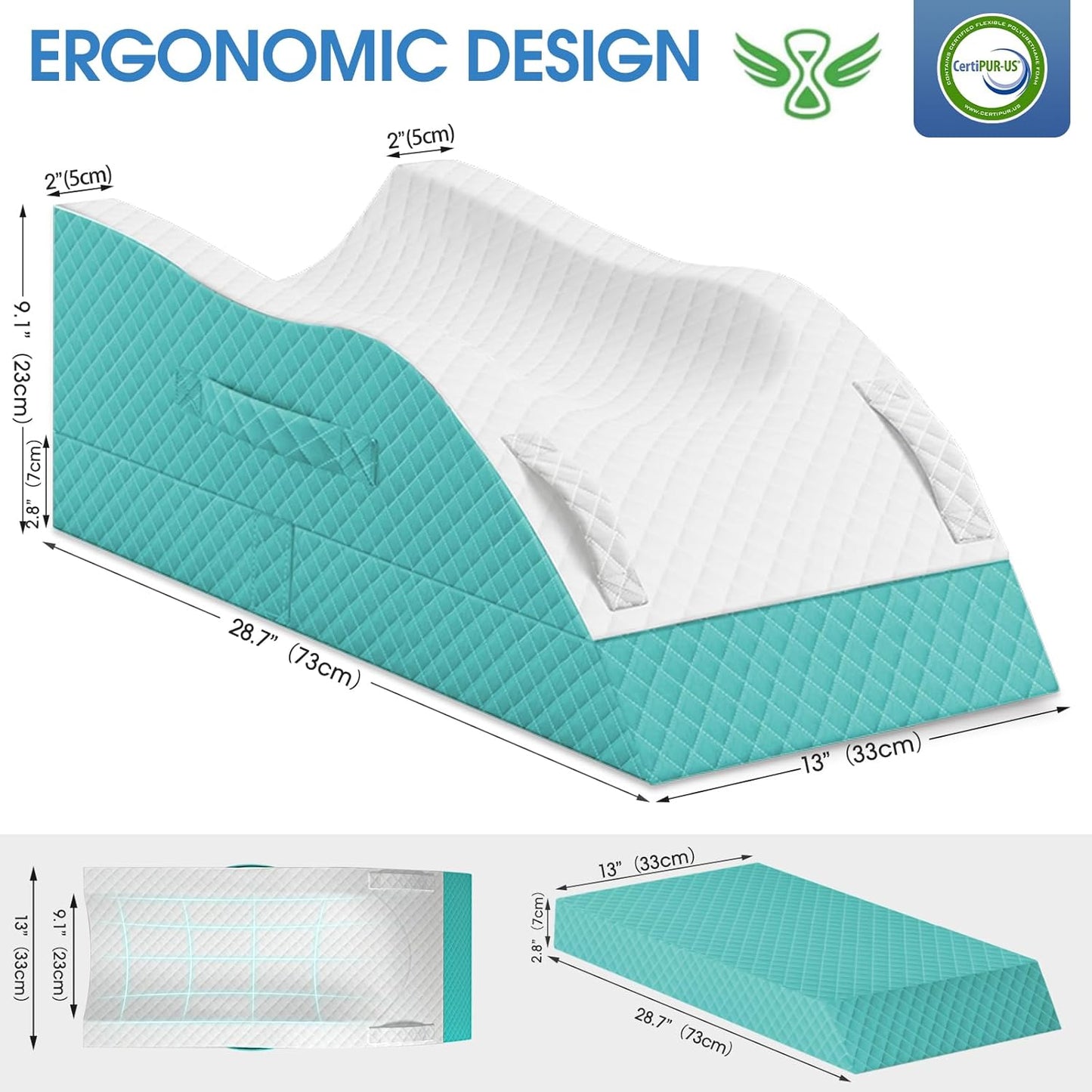 TranquilRelax Elevation Pillows for Leg After Surgery, Memory Foam Adjustable Wedge Pillow for Injury or Rest, Ankle Pillow for Sleeping Blood Circulation, Green/Single Leg