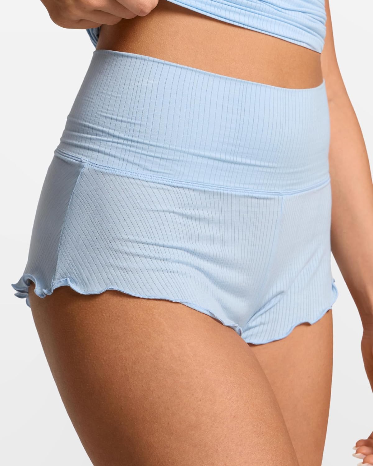 Women's Natrelax Pajamas Shorts Modal Ribbed Foldover Sleep Cheeky Ruched Cute Mini Cozy Lounge Sleepwear Bottom