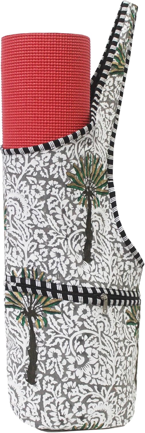 INDIAN CRAFT CASTLE Yoga Mat Bag | Tote Mat Bag | Sling Yoga Tote w/Large Side Pocket & Zipper Pocket | Yoga Mat Carrier Fits Most Size Mats