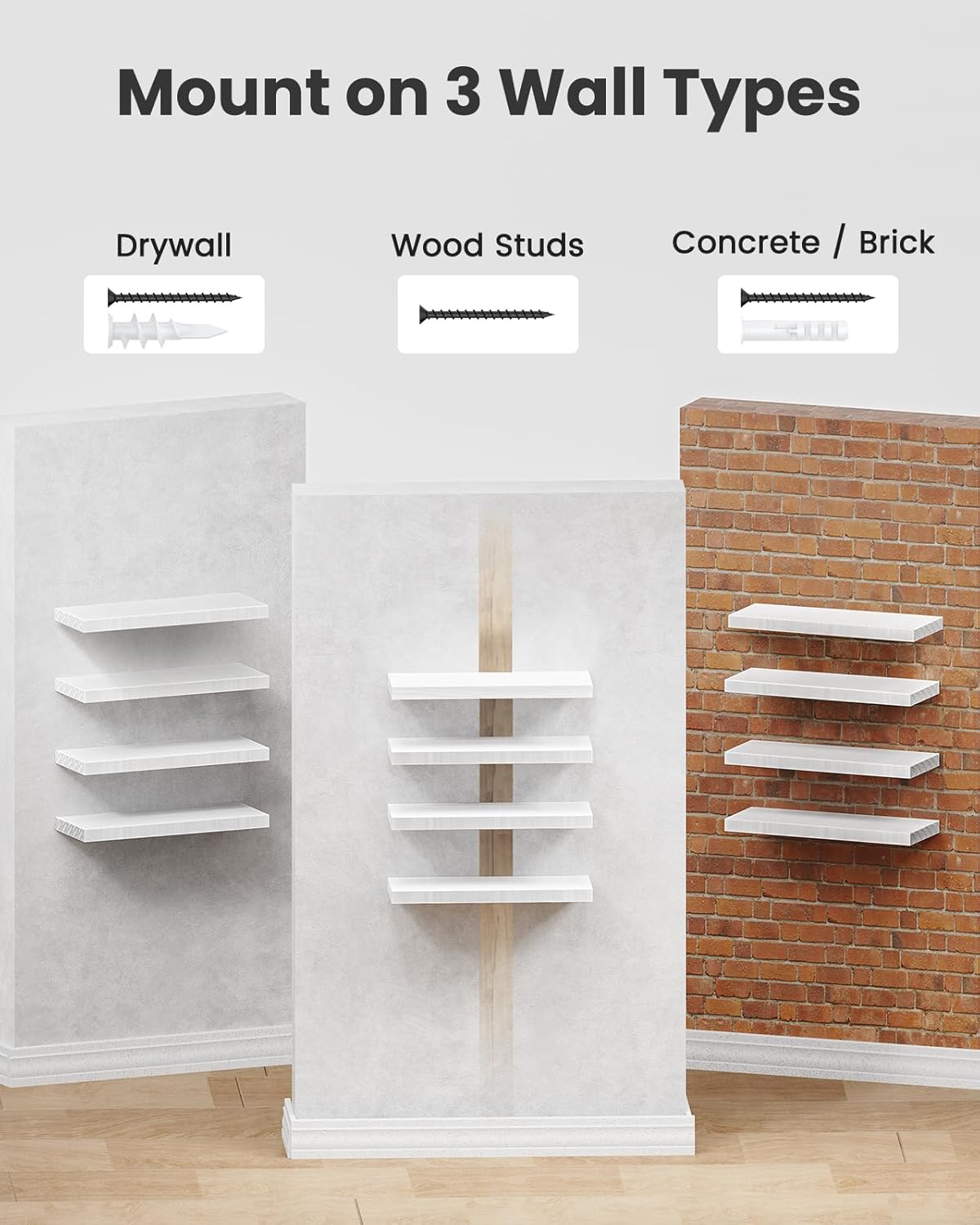 AMADA HOMEFURNISHING Floating Shelves, Paulownia Wood Wall Shelves for Bathroom/Living Room/Bedroom/Kitchen, Wood Floating Shelf for Home Storage & Organization, Set of 4 15.75" L x 5.91" W x 0.98" H