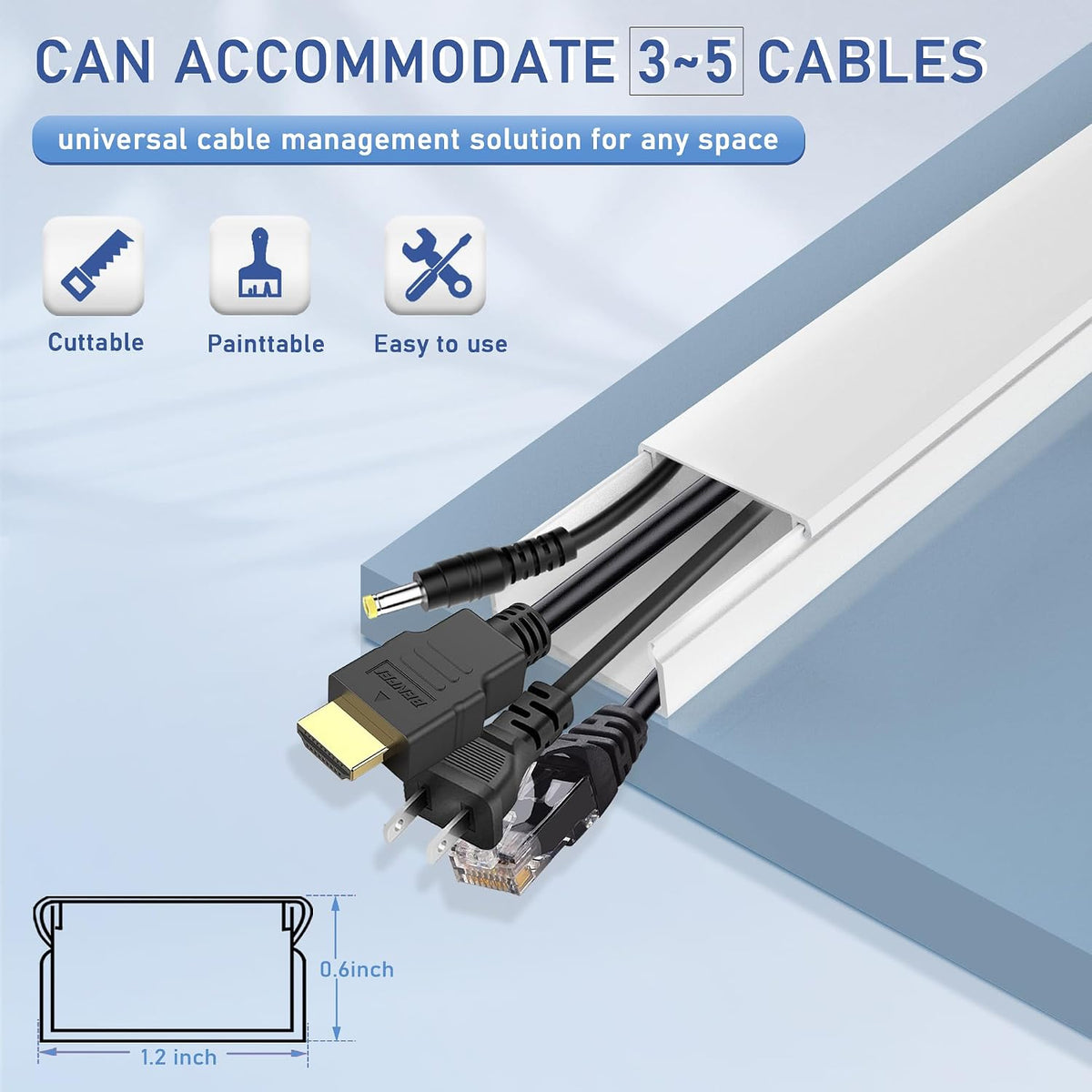 Cable Cover Wall - Cord Hiders for TV on Wall, 157 Inches Cable Cover Channel, White