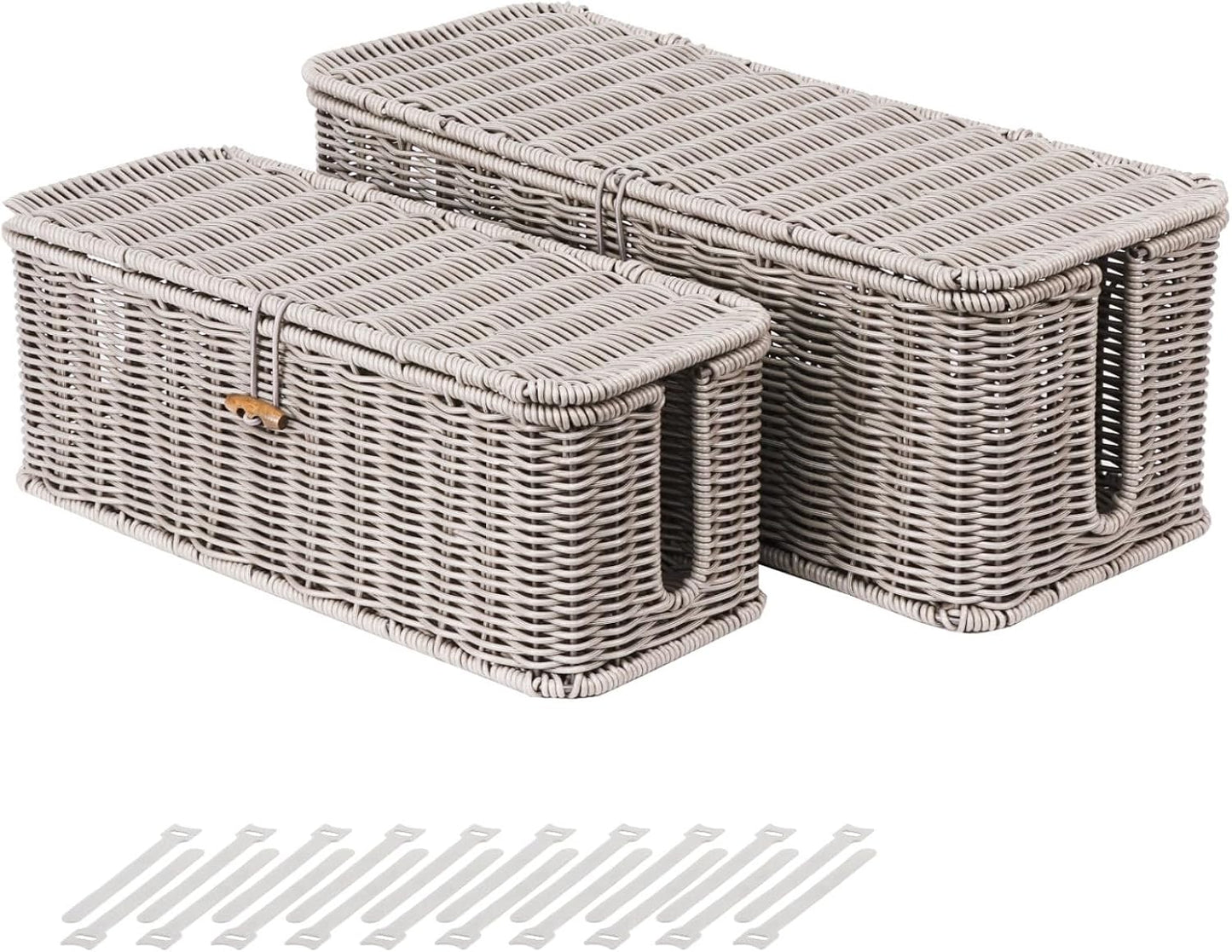 Cable Management Box, Cord Organizer with Lid & Cable Ties - Gray Set | Handmade Open Slots Cord Hider Outlet Covers for Power Strip TV PC Router Charger Under Desk Storage
