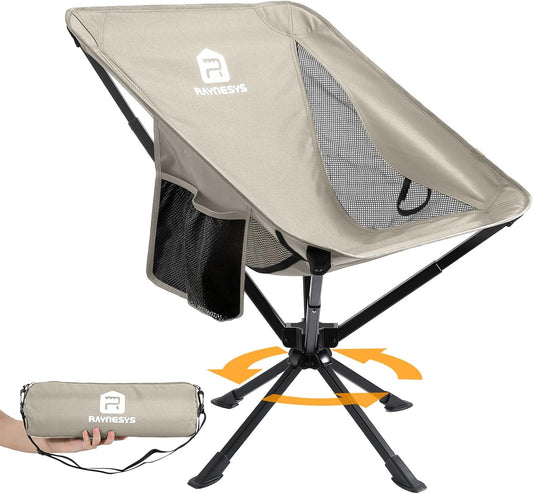 Raynesys Portable Camping Chair 1 Pack, 8 Seconds Quick Setup Folding Camping Chair, Flexible 360° Rotation, 3.8Lb Lightweight Travel Chairs for Easy Carry to Hiking, Sporting, Beach, Khaki