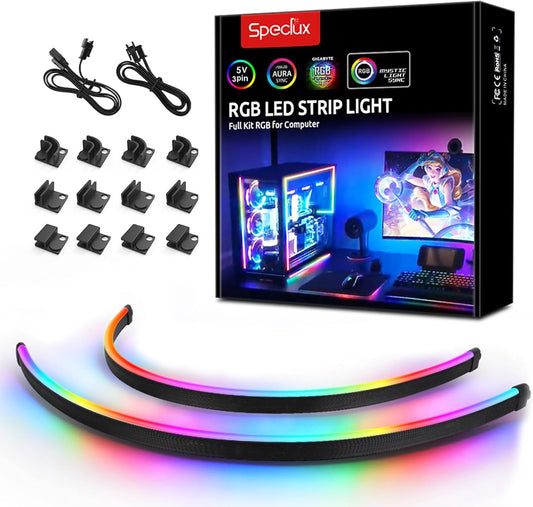NEON Addressable RGB PC LED Strip, 2x15.7inch WS2812 RGB Rainbow Magnetic ARGB Strip for 5V 3-pin Aura SYNC, Gigabyte RGB Fusion,Mystic Light Sync, with 12pcs Strong Magnetic Brackets
