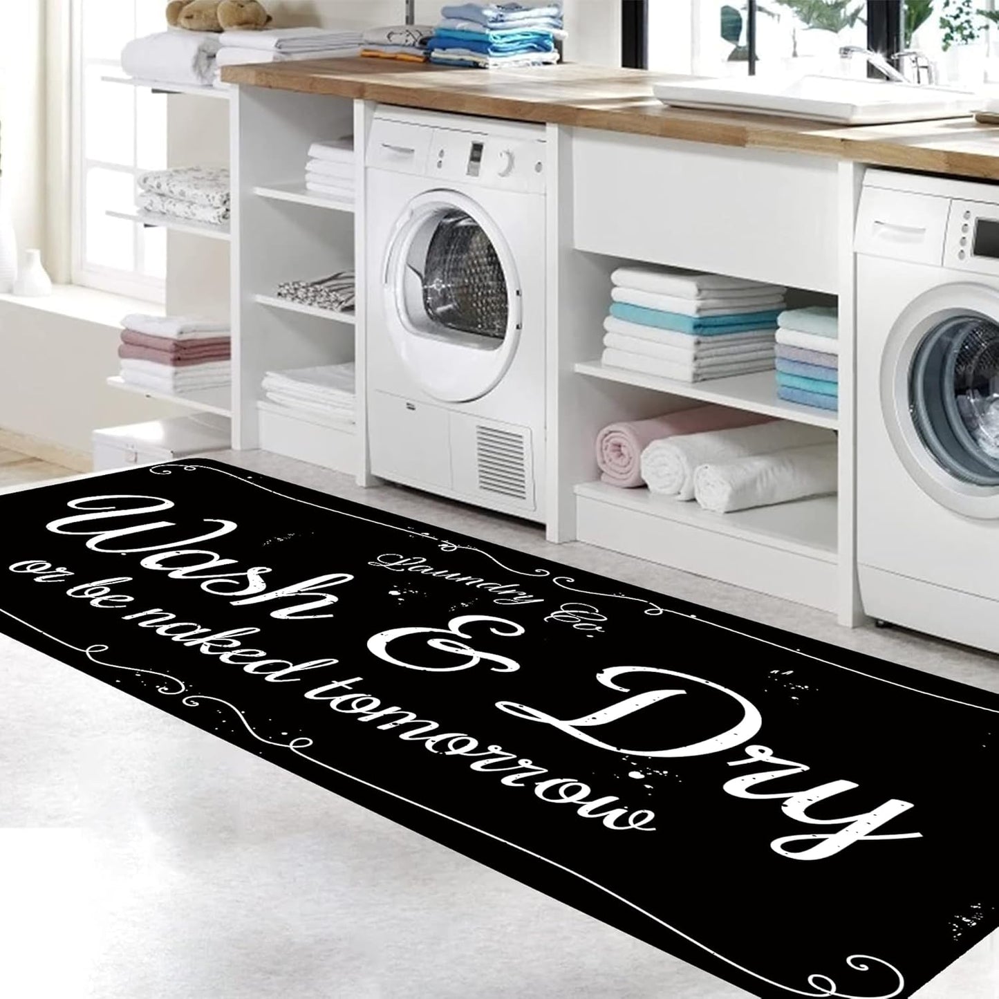 Laundry Room Rug Non Slip Floor mats Farmhouse Large Laundry Rugs for Laundry Runner Room Mat Washer and Dryer Carpet Laundry Room Decor 24x72inch(Black)