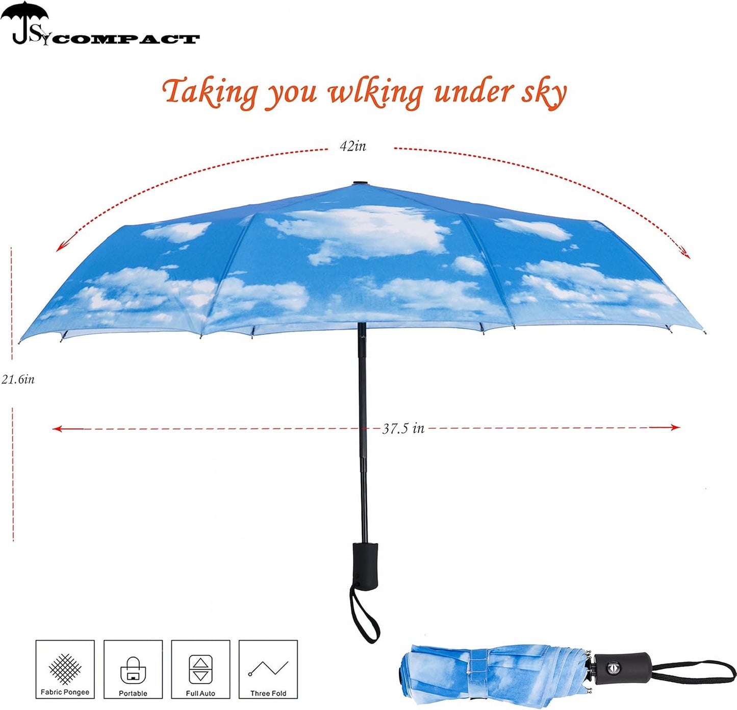 SY COMPACT Travel Umbrella - Windproof Automatic Compact Umbrella for Rain, Lightest 8-Rib, Small, Strong & Portable, Durable Grip, Fits Backpack & Car, Factory Direct (UV Available)