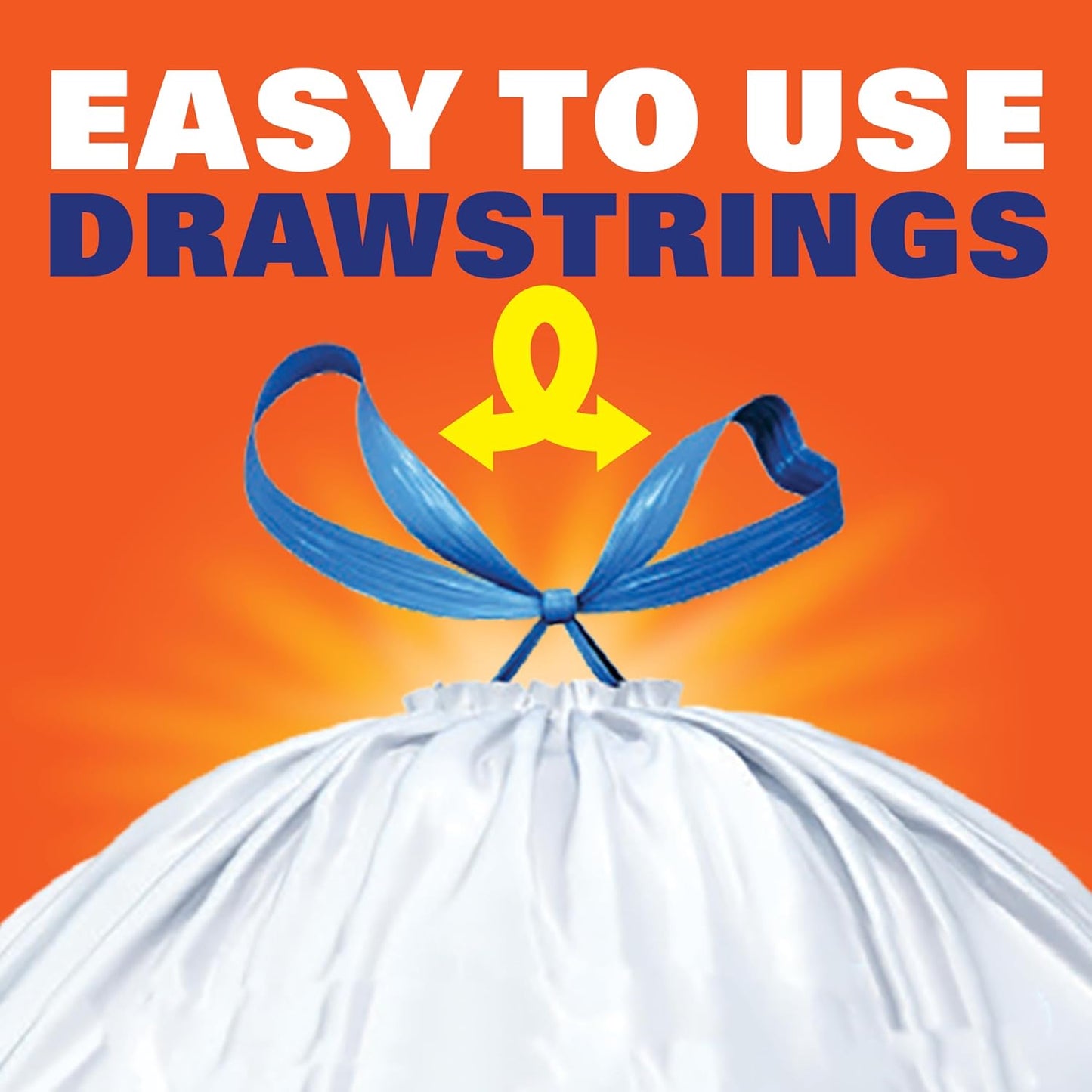 Hefty Strong 13 Gallon Trash Bags, Tall Kitchen, Drawstrings, Durable Closure, Resists Leaks, Punctures, Tears, White, Unscented, 90 Count