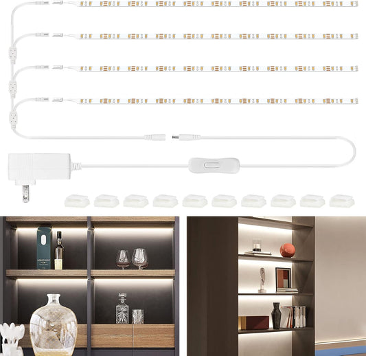 WOBANE White LED Shelf Light, 4PCS 20inch Pre-Cut Strip Bars | LED Closet Light Kit, Designed for Shelves,Display Case, Bookshelf, in Cabinet Lighting, 6000K