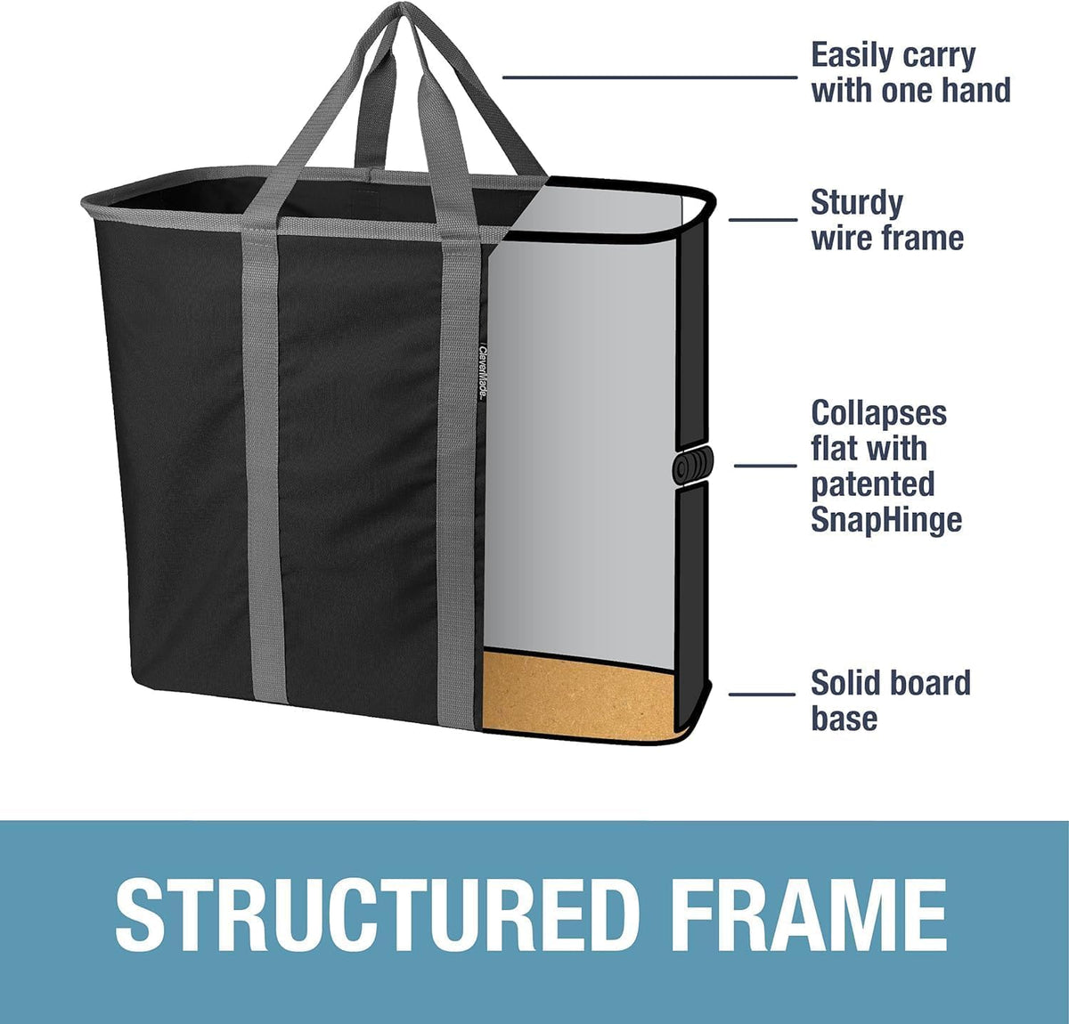 CleverMade Collapsible Laundry Caddy, 64L Pop-Up Hamper, 2 Pack, Black Gray | Move 2 Full Loads Without Spills | Reinforced Rim and Base Stay Upright, While Soft Handles Ease Trips to the Washer