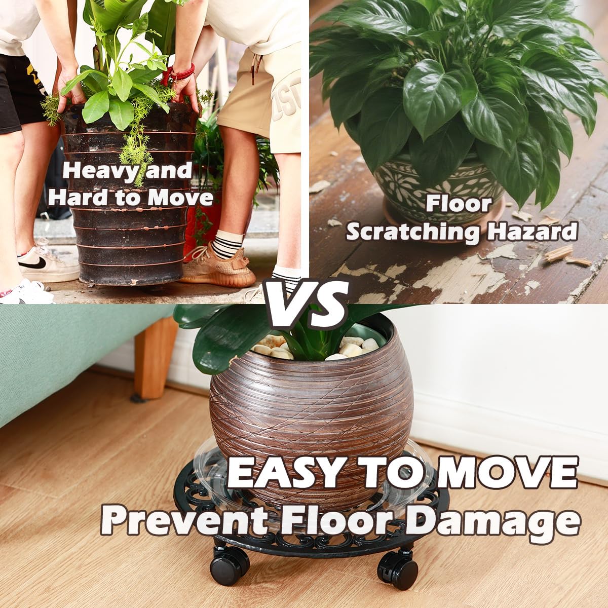 3 Pack 14 In Rolling Plant Stand with Wheels Metal Plant Caddy with Wheels