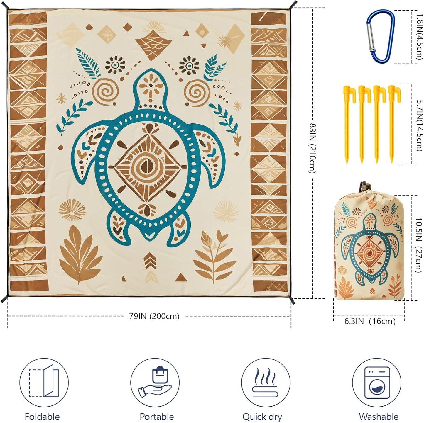 WIWIGO Beach Blanket Waterproof Sandproof Beach Mat 79" X 83"/10'x9'for 2-8 Adults Quick Drying Outdoor Picnic Mat Beach Accessories for Travel, Camping, Hiking