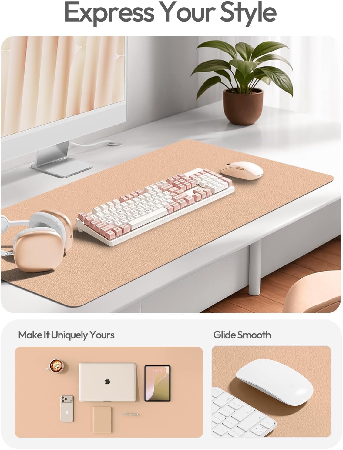 YSAGi Leather Desk Protector, Office Mat, Large Mouse Mat, Non-Slip PU Leather Blotter, Laptop Desk Mat, Waterproof Writing Pad for Office and Home (Latte, 47.2" x 23.21")