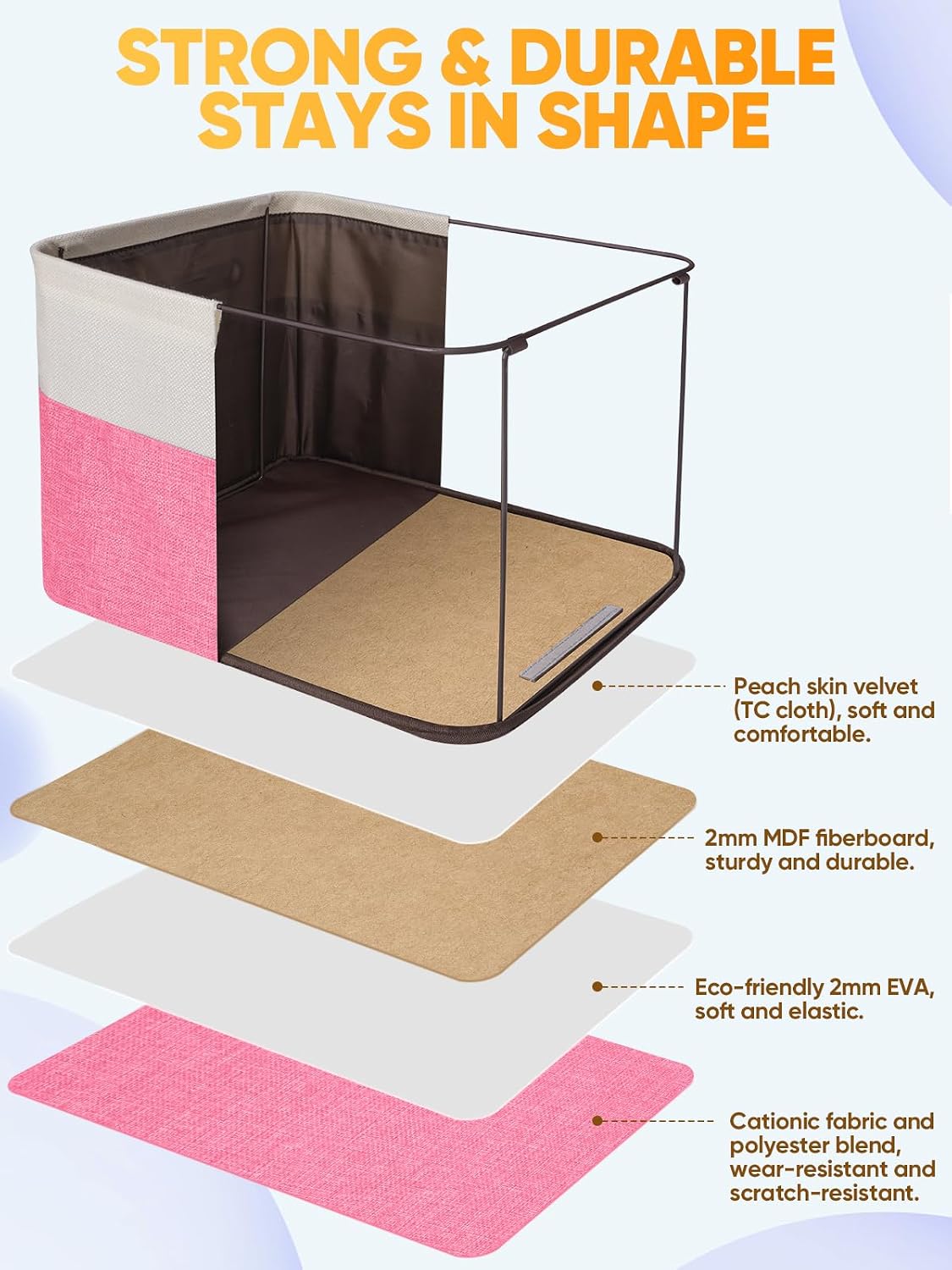 BALEINE 2 Pack Fabric Closet Storage Bins for Shelves, Linen Closet Organizers and Storage, Decorative Baskets for Organizing, Shelf, Clothes, Home, Office (Pink, 17''x13''x10.5'')