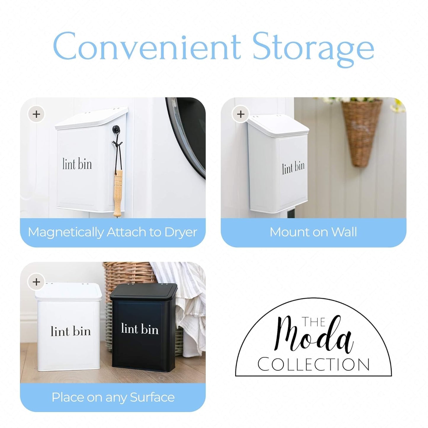 Magnetic Laundry Lint Bin for Dryer | Wall-Mounted Small Trash Can for Laundry Room | Includes Magnetic Hook & Lint Brush | Space-Saving Magnetic Laundry Trash Can | Matte White