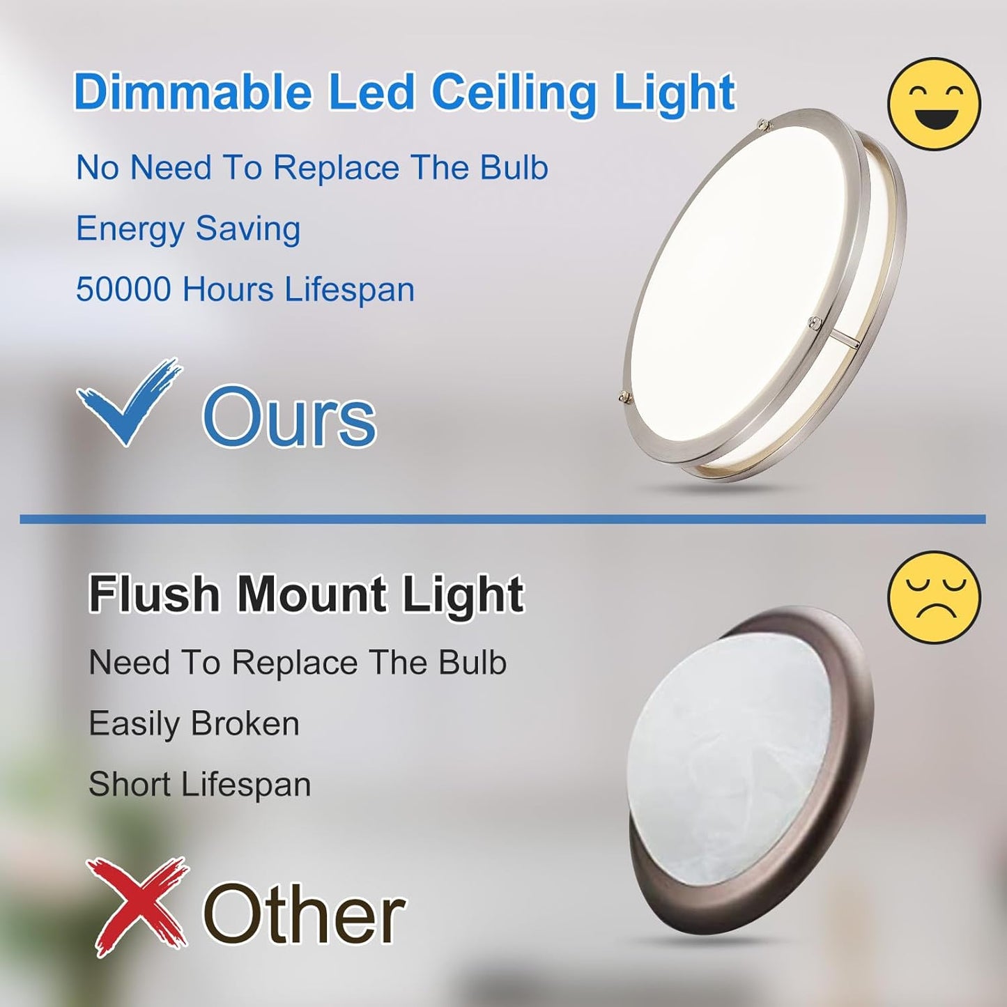 DLLT Flush Mount LED Ceiling Light: 13 Inch 5CCT (3000K-6000K) & Dimmable Ceiling Light Fixtures for Bedroom Hallway - 24W Modern Brushed Nickel Super Bright Kitchen Lighting Fixtures Ceiling
