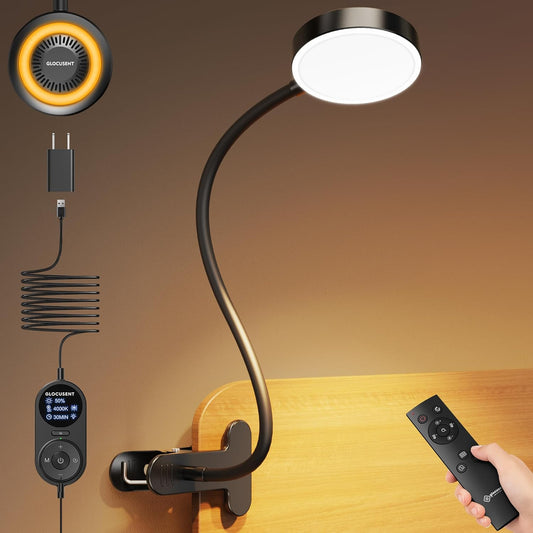 Glocusent 72 LED Clip on Reading Light with Remote, Amber Book Light