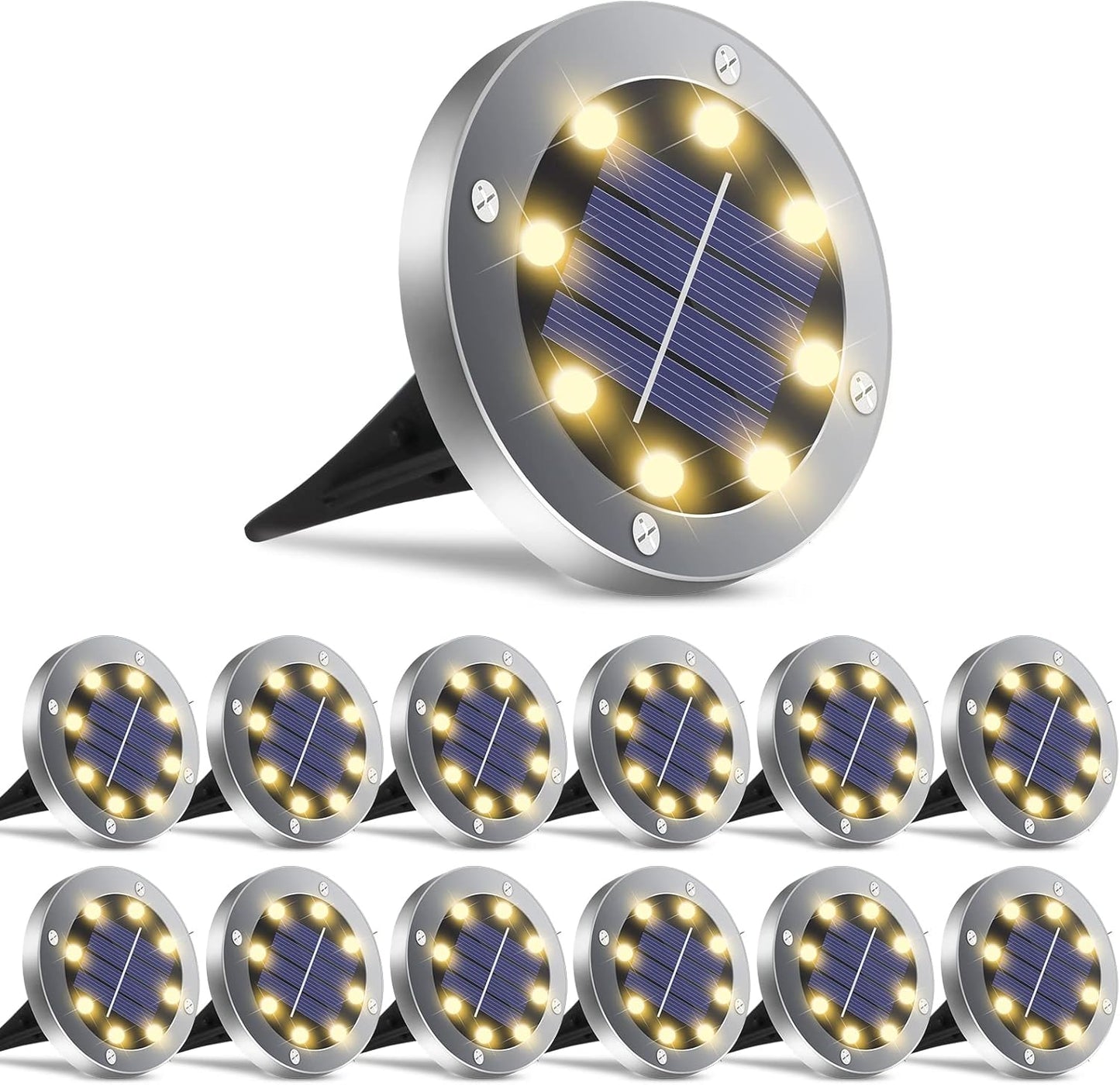 OULONGER 4.6inch Solar Lights Outdoor Waterproof,12Pack Solar Lights for Outside,Solar Garden Lights Landscape Lighting for Patio Pathway Lawn Yard Deck Driveway Walkway(White Light)