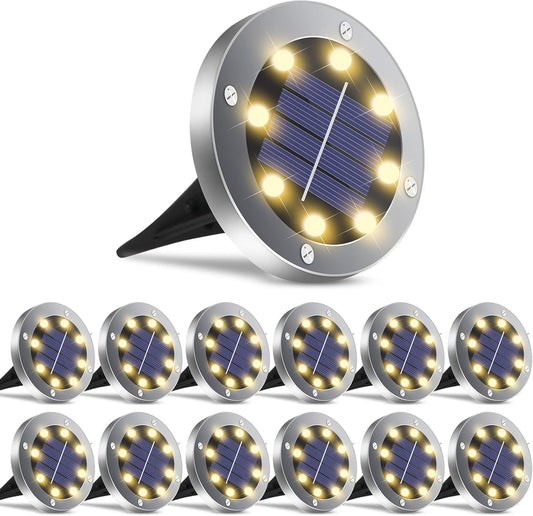 OULONGER Solar Lights Outdoor Waterproof, 12 Pack Solar Ground Lights with Large Capacity Battery, High Efficiency Solar Powered Lights for Outdoor Garden, Patio, Pathway and Yard (Warm Light)