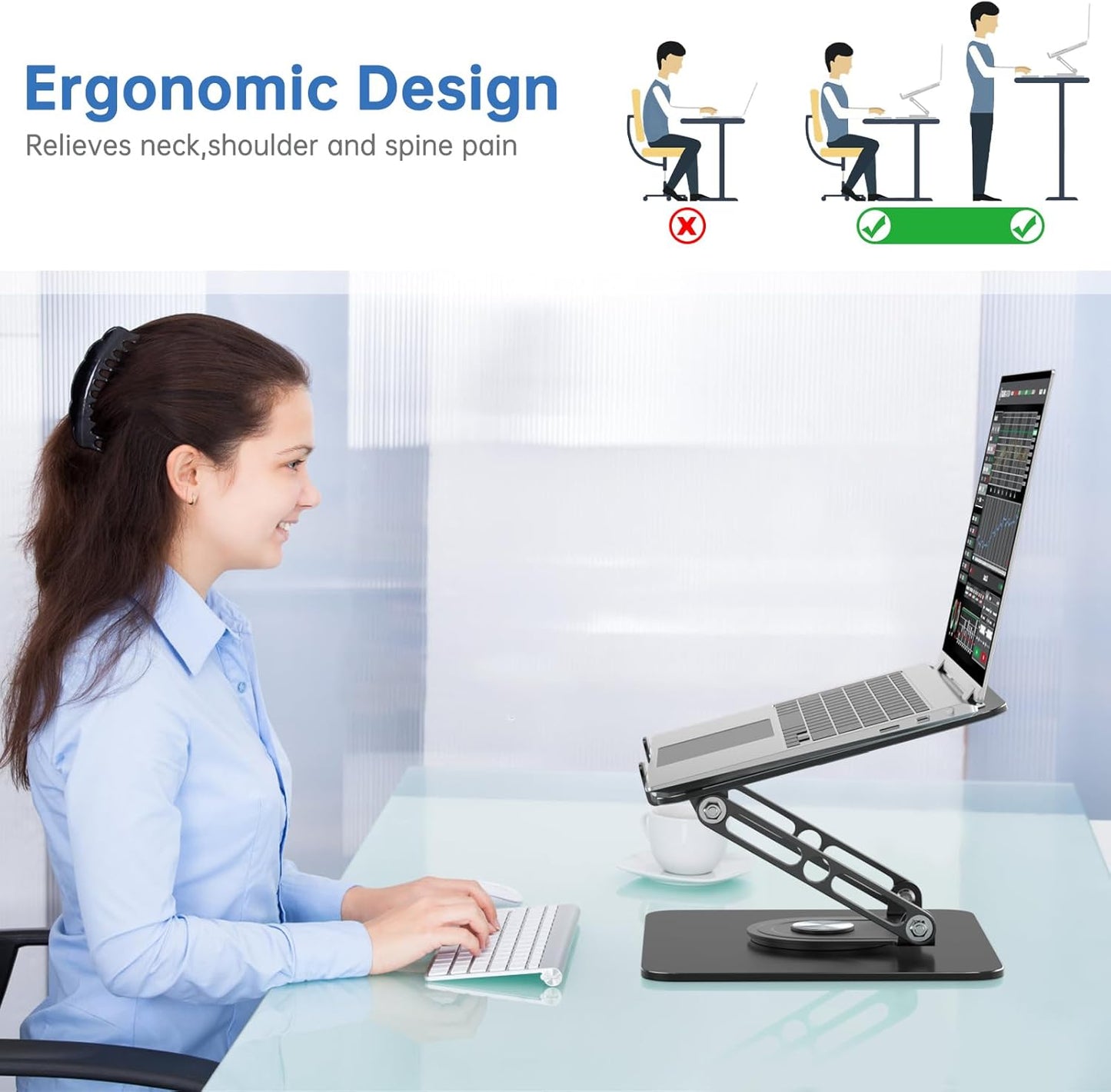 Laptop Stand for Desk Adjustable Computer Stand with 360 Rotating Base Ergonomic Laptop Riser Mount for Desk Foldable Protable Computer Desk Fits with MacBook Pro Air,