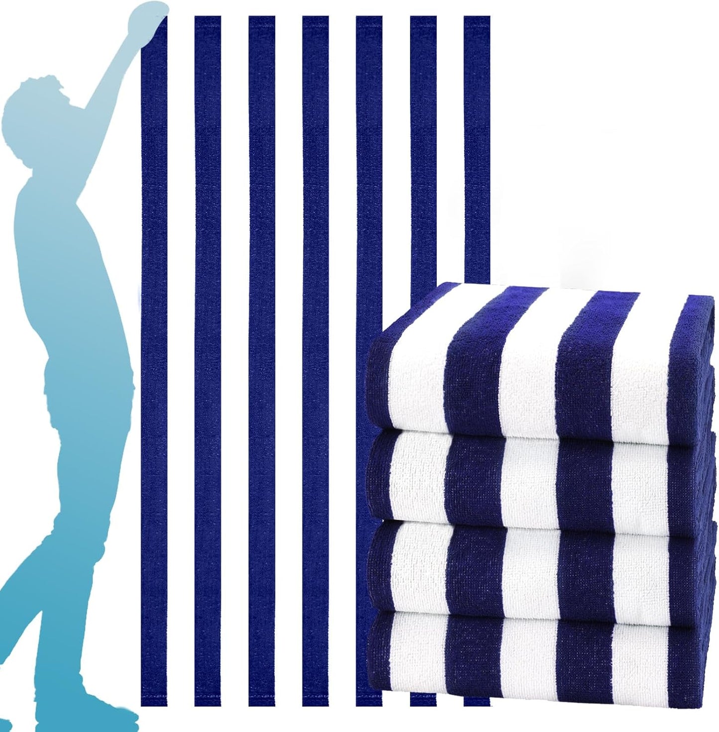 4 Packs Oversized Stripe Beach Towel Thin Terry Set for Women Men 72X40 In Absorbent Big Extra Large XL Clearance Travel FamiliesTowels Accessories Essentials Adults Gift Blue Pink Yellow Green
