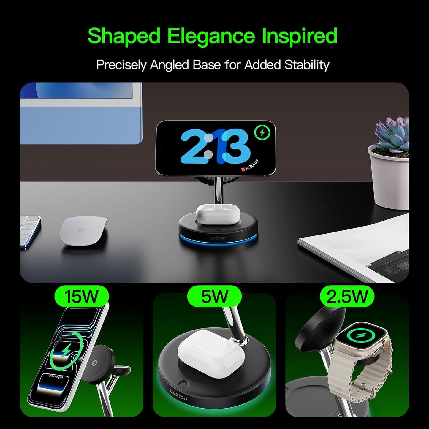 Wireless Charger 3 in 1 for iPhone, Magnetic Charging Station for Apple Family with Adjustable Blue Ambient Light, 15W Fast MagSafe Charger Stand,for iPhone17-12-iWatch AirPods Series