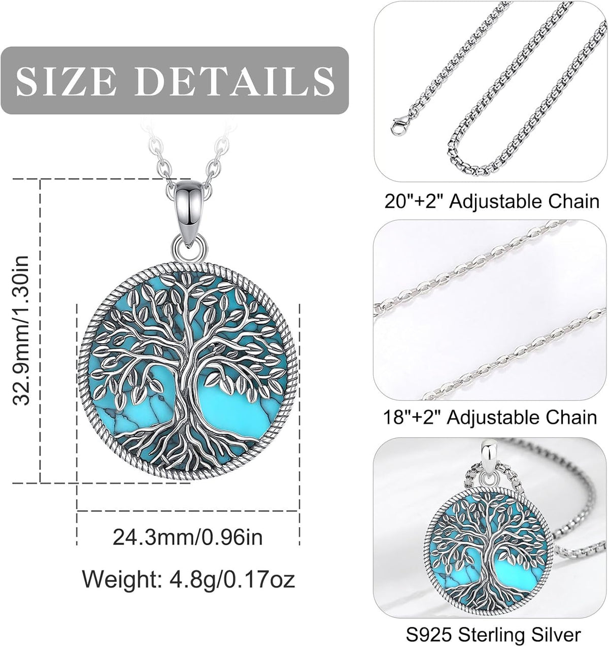 EUDORA Moonstone Turquoise Necklace for Women S925 Sterling Silver, Angel Tears Water Droplets Pendant Grandma Necklace Jewelry for Women Gifts for Mother in Law Mothers Day Gifts for Mom, 20"