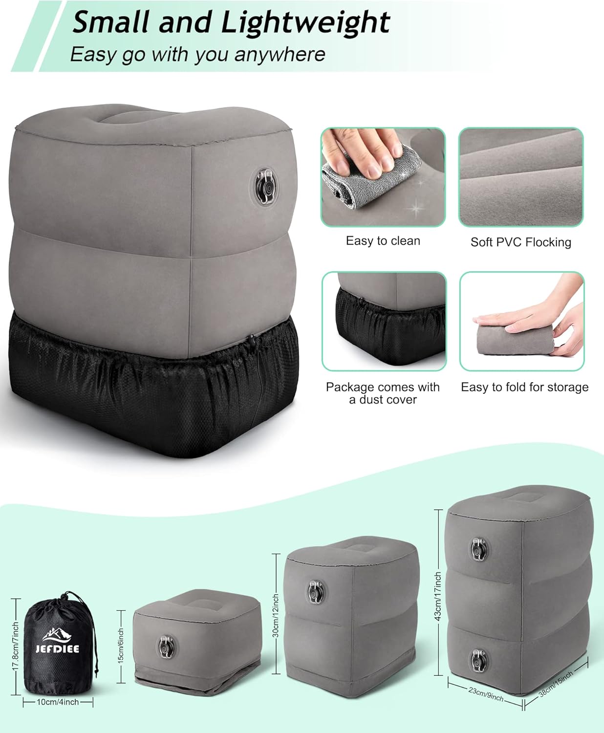 Inflatable Foot Rest Pillow, Kids Airplane Bed, Adjustable 3 Layers Height Leg Rest Pillow, Airplane Travel Essentials Great for Office, Home, Trains, Cars