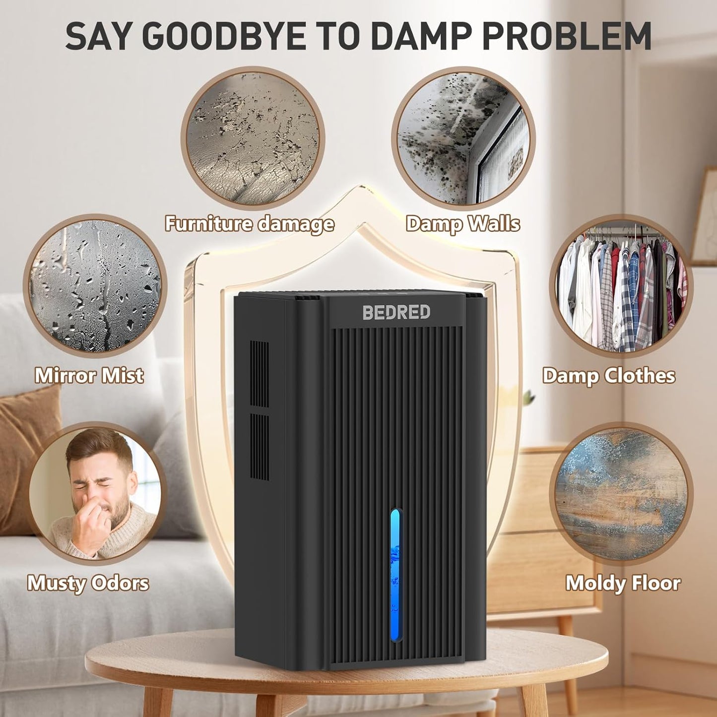 Dehumidifier, 95OZ Dehumidifier for Home 1000 Sq.Ft - Quiet with Auto Shut Off & Relaxing 7 Color Ambient Light,Ideal for Livingroom, Bedroom, Basement(Black)