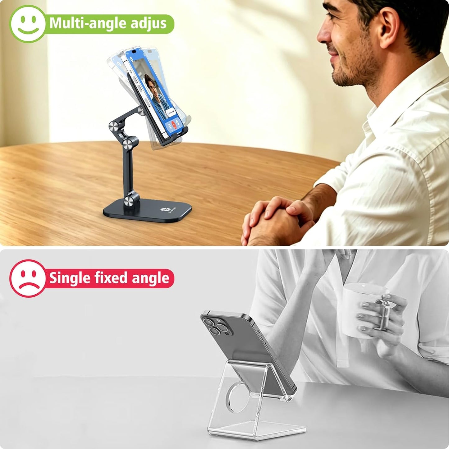 OCYCLONE Phone Stand, Foldable Cell Phone Stand Holder for Desk Office Accessories Adjustable Height and Angle iPhone Stand Compatible with 4"-13" Phones iPad Tablet - Black