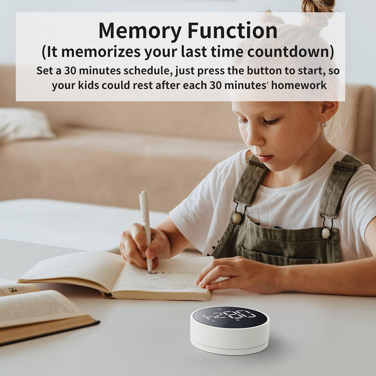 Digital Magnetic Kitchen Timer & Stopwatch with LED Display, White