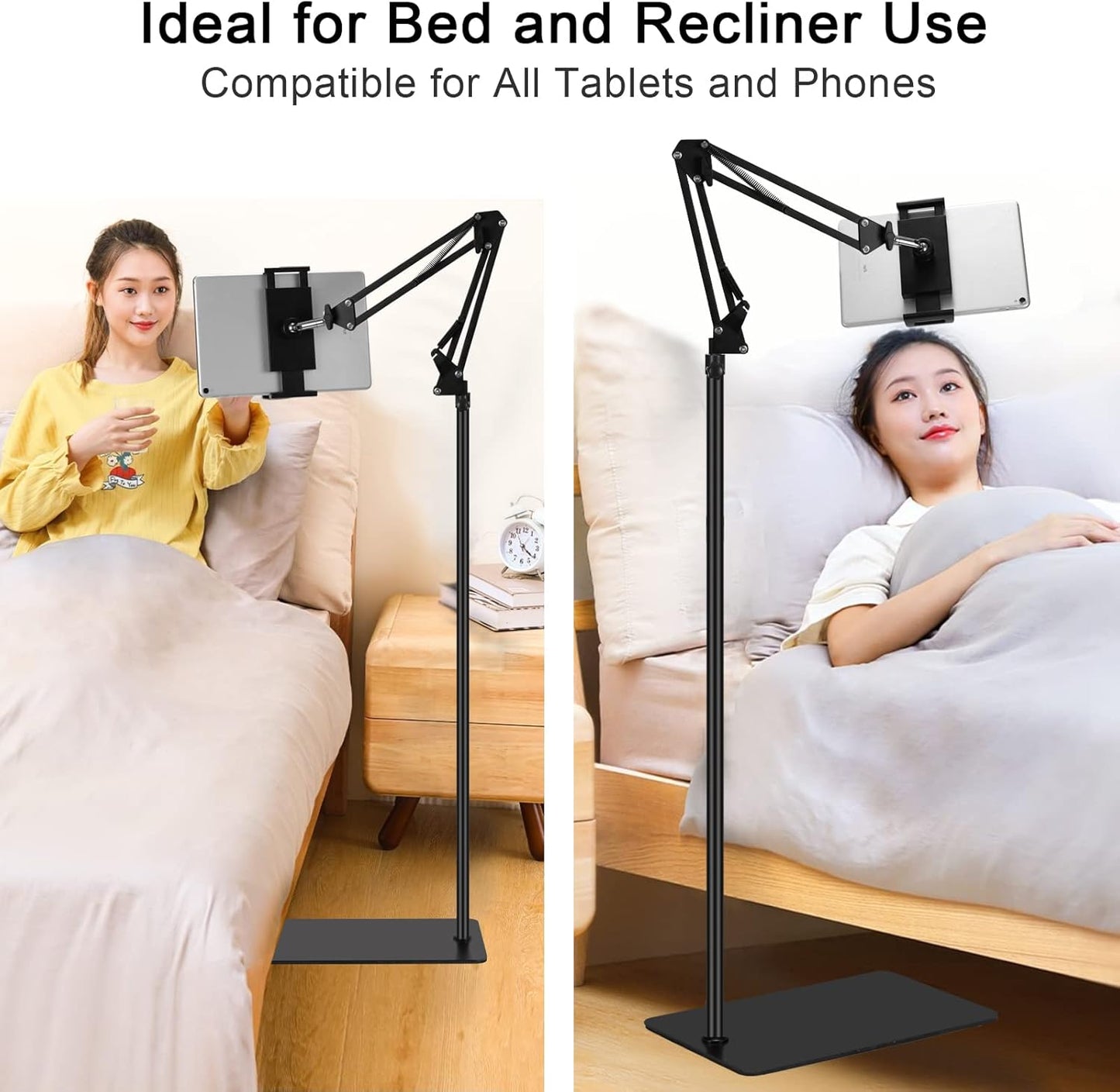 SAMHOUSING Tablet Floor Stand, Adjustable Universal 360-degree Rotatable Metal Tablet Holder, Phone Stand for iPad/iPhoneX/iPad Pro or Other 4.7~12.9 Inch-Screen Devices (Black)