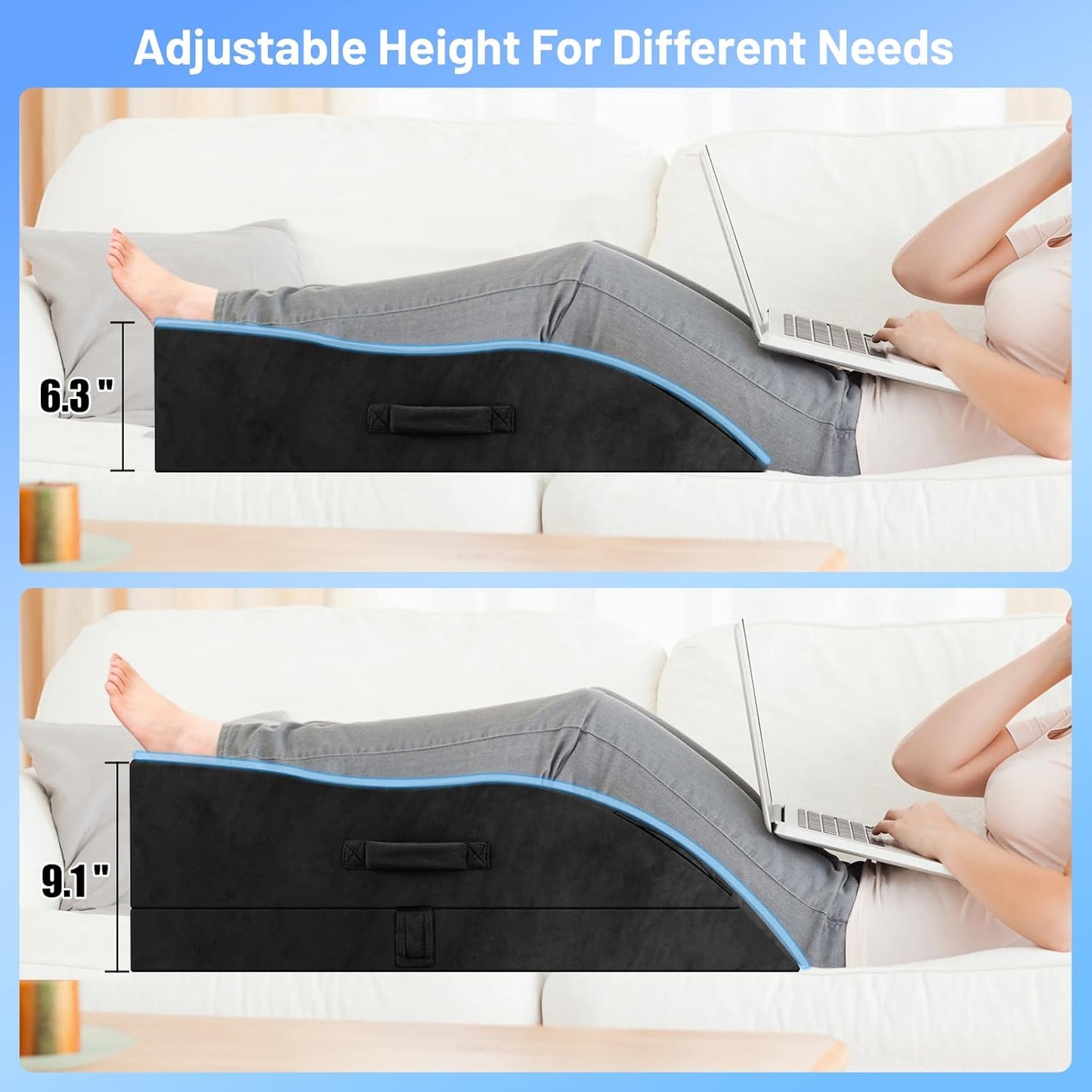 TranquilRelax Leg Elevation Pillows, Wedge Pillow for After Surgery Or Rest, Memory Foam Leg Support Adjustable, Back Knee Hip Ankles Pain Relief, Knee Pillow for Sleeping Blood Circulation Black