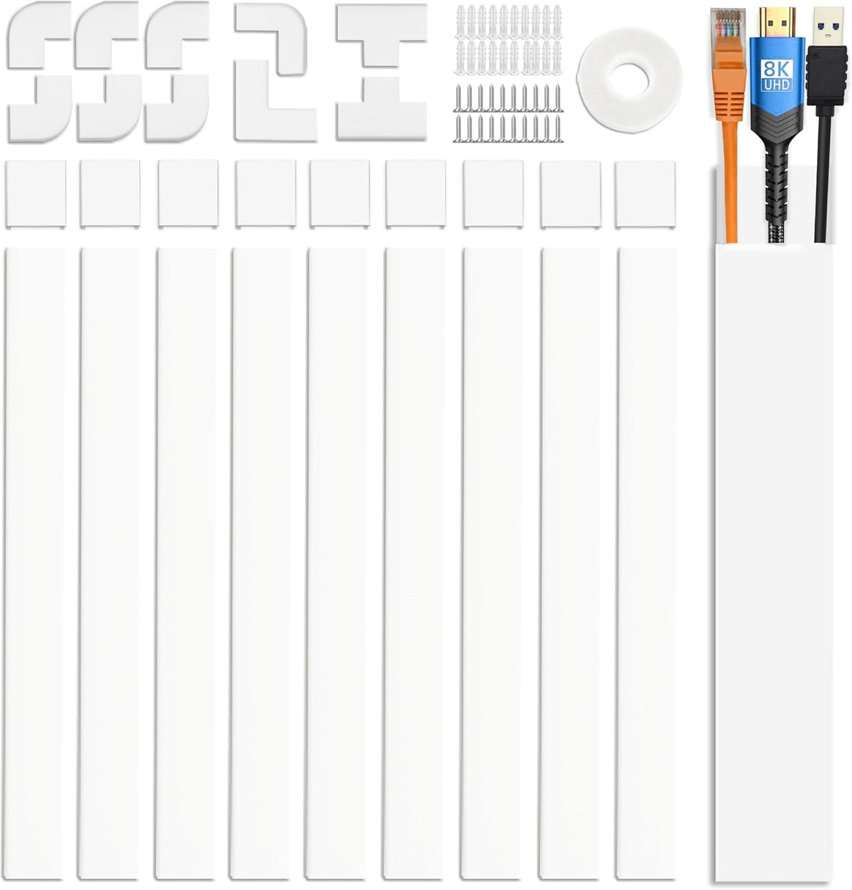 Cable Cover Wall - Cord Hiders for TV on Wall, 157 Inches Cable Cover Channel, White