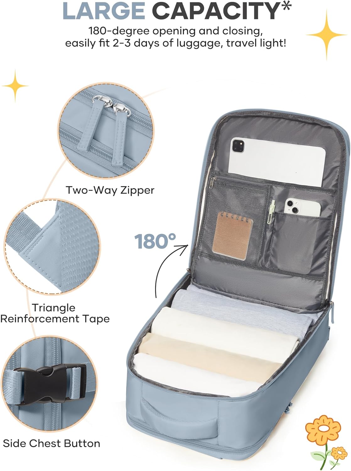 coofay Travel Backpack For Women Men Airline Approved Carry On Backpack Flight Approved Waterproof Sports Luggage Backpack Casual Daypack Small Hiking Backpack Grey Blue