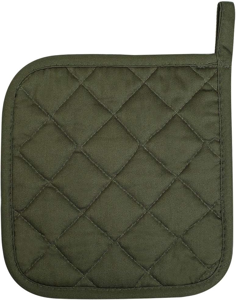 100% Cotton Potholders Kitchen Everyday Basic Terry Pot Holder Heat Resistant Large Coaster Hot Pads Kit Trivets Set for Cooking and Baking Set of 6 Olive Green