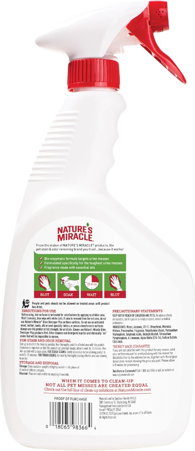 Nature's Miracle Urine Destroyer Plus for Dogs, Enzymatic Formula for Severe Dog Urine Stains, 32 oz
