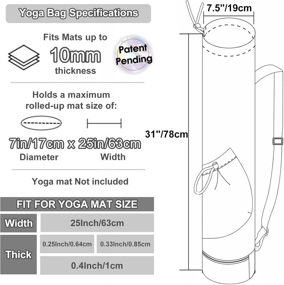 sportsnew Yoga Mat Bag with Water Bottle Pocket & Wet Pocket for Women