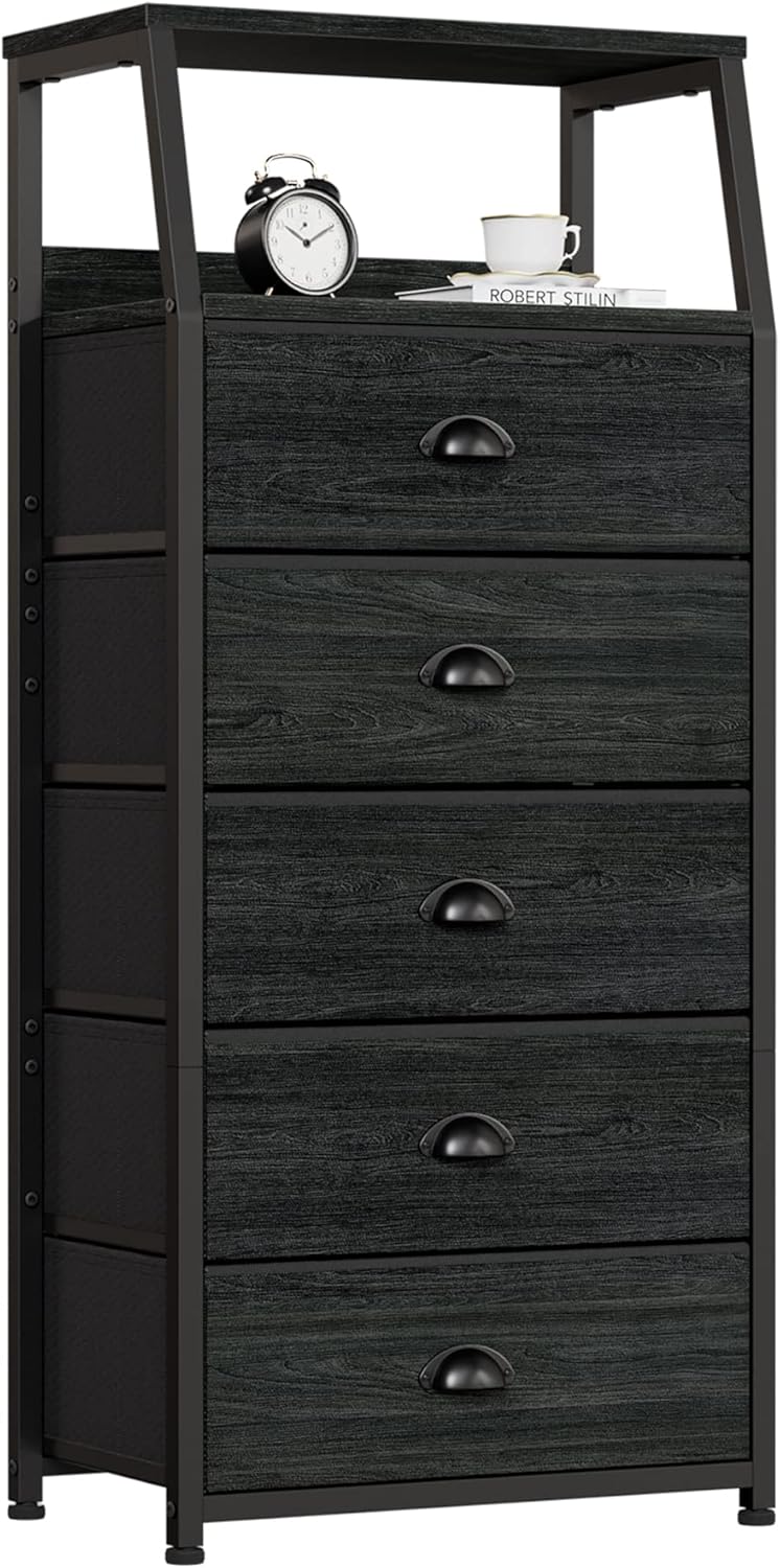 Furnulem Tall Night Stand, Bedside Table for Bedroom, Small Fabric Dresser