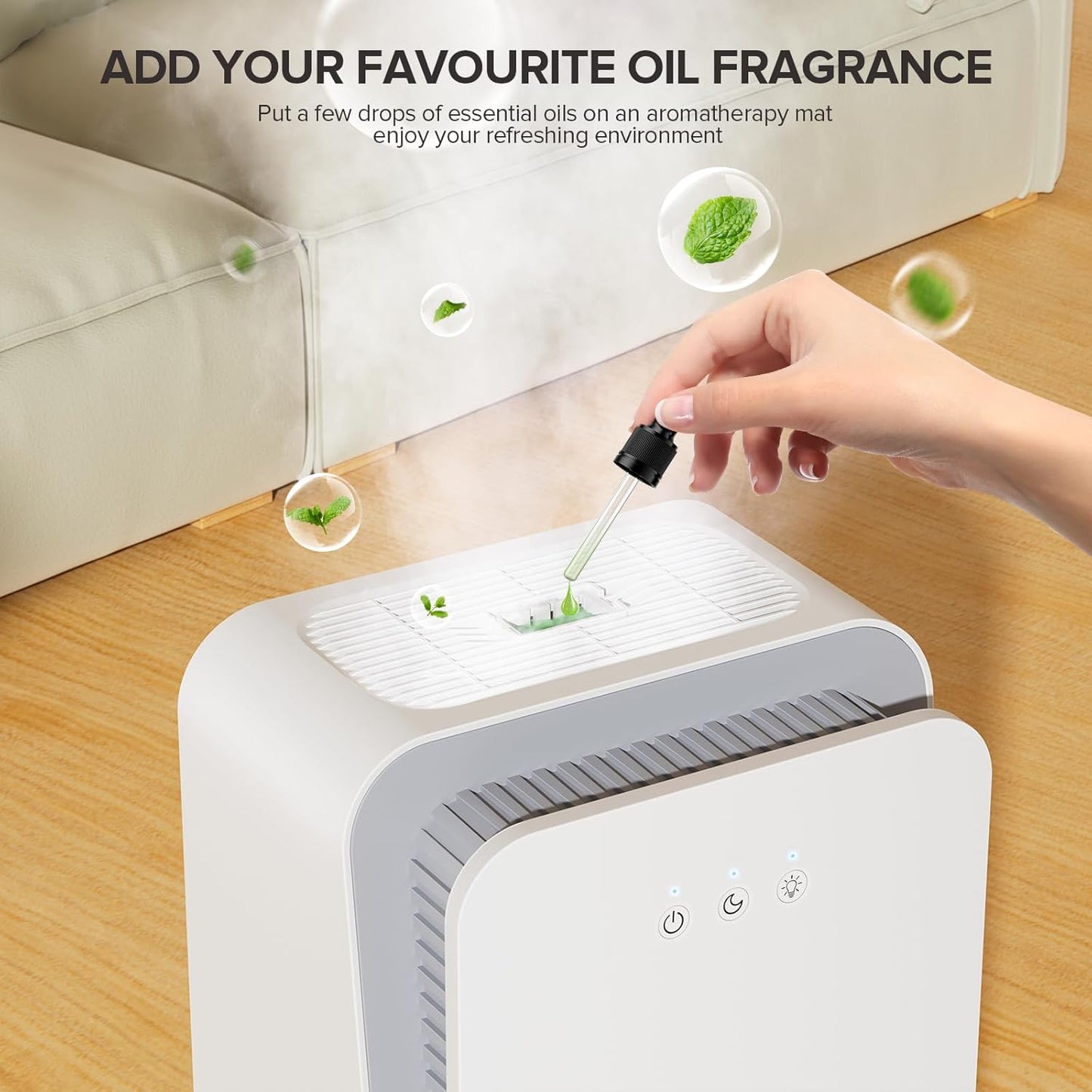 1000 sq.ft Dehumidifier for Home, Dehumidifiers for Basement, Bathroom, Bedroom with Auto Shut Off and Drain Hose, Built-in Aromatherapy Diffuser, 7 Colors LED Light, Quiet Sleep Mode(White)