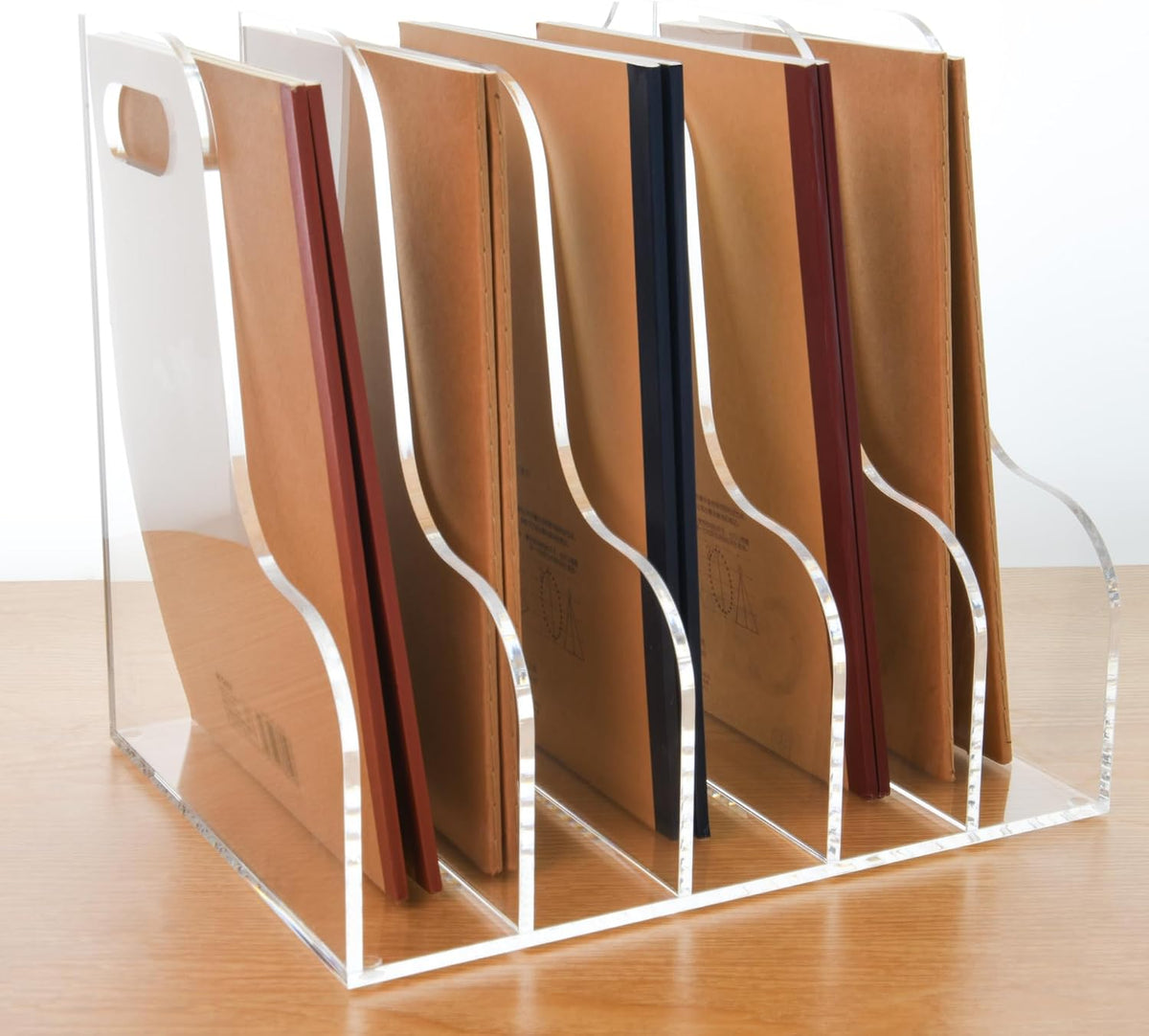 5 Vertical Compartments File Holder, Clear Acrylic Desk Organizer and Storage Bins Holding for Magazines, Binders, Notebooks, Envelopes, Multi-purpose Document Organizer for Home Office