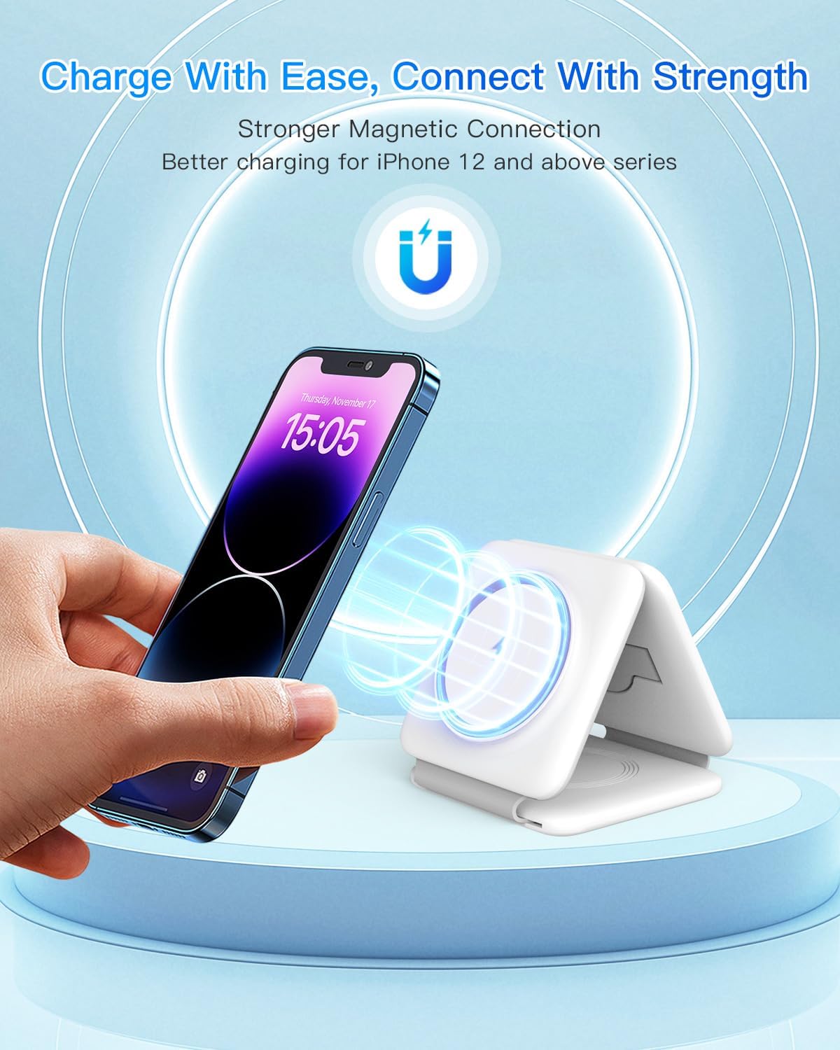 Charging Station for Apple Multiple Devices - 3 in 1 Foldable Magnetic Wireless Charger Dock - Travel Charging Pad for iPhone 17 16 15 14 13 12 Pro Max Plus Watch & Airpods