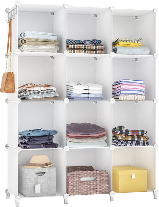 Closet Organizer, 12 Cube Closet Organizers and Storage, Portable Closet Shelves Clothing Storage, White