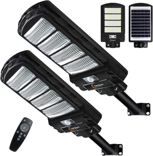 2 Pack Solar Street Light Outdoor,200w 6000LM Solar Motion Flood Lights IP66 Waterproof Dusk to Dawn Led Remote Control for Garden,Paking Lot,Pole,Barn,Wall Lighting