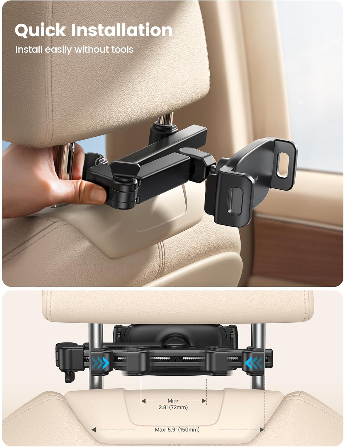 Lamicall Car Headrest Tablet Holder - [3 in 1 Extension Arm] Adjustable Tablet Car Mount for Back Seat, Gifts Road Trip Essentials for Kids, for 4.7-11" Devices, iPad Pro Air Mini, Galaxy, Fire HD