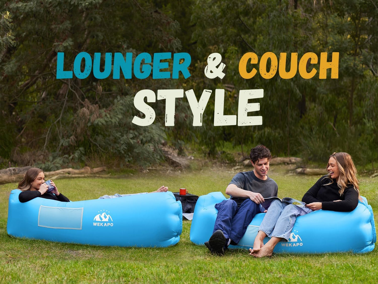 WEKAPO Inflatable Couch Air Lounger Chair - Camping & Beach Accessories, Portable Blow up Sofa for Hiking, Lawn, Indoor/Outdoor Movies & Music Festivals. Lightweight and Easy to Set Up Air Hammock