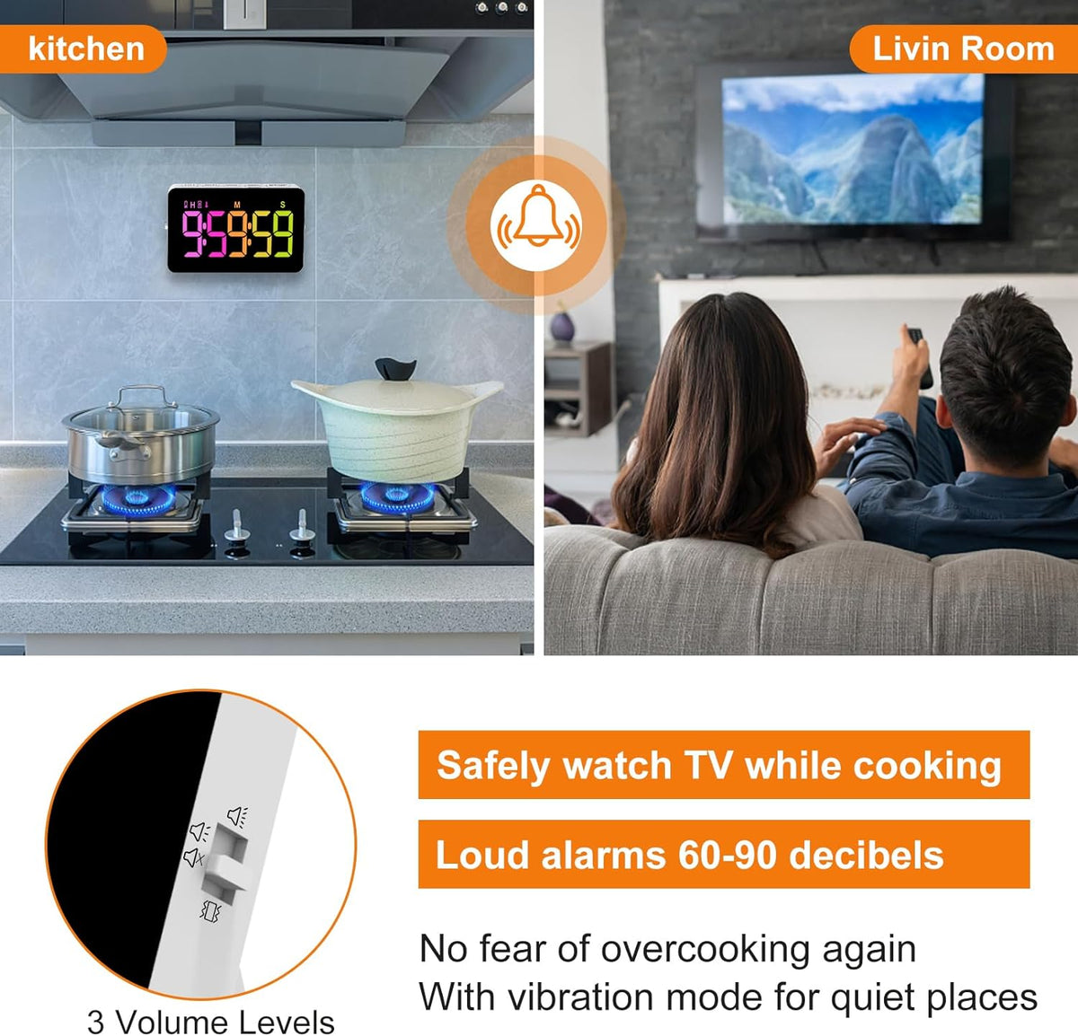 PERSUPER Kitchen Digital Timer, Count Down Up, Rechargeable, Vibration Mode