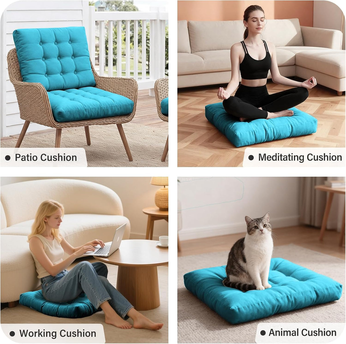Tiita 22 Inch Square Floor Cushions, Floor Pillow for Sitting, Blue