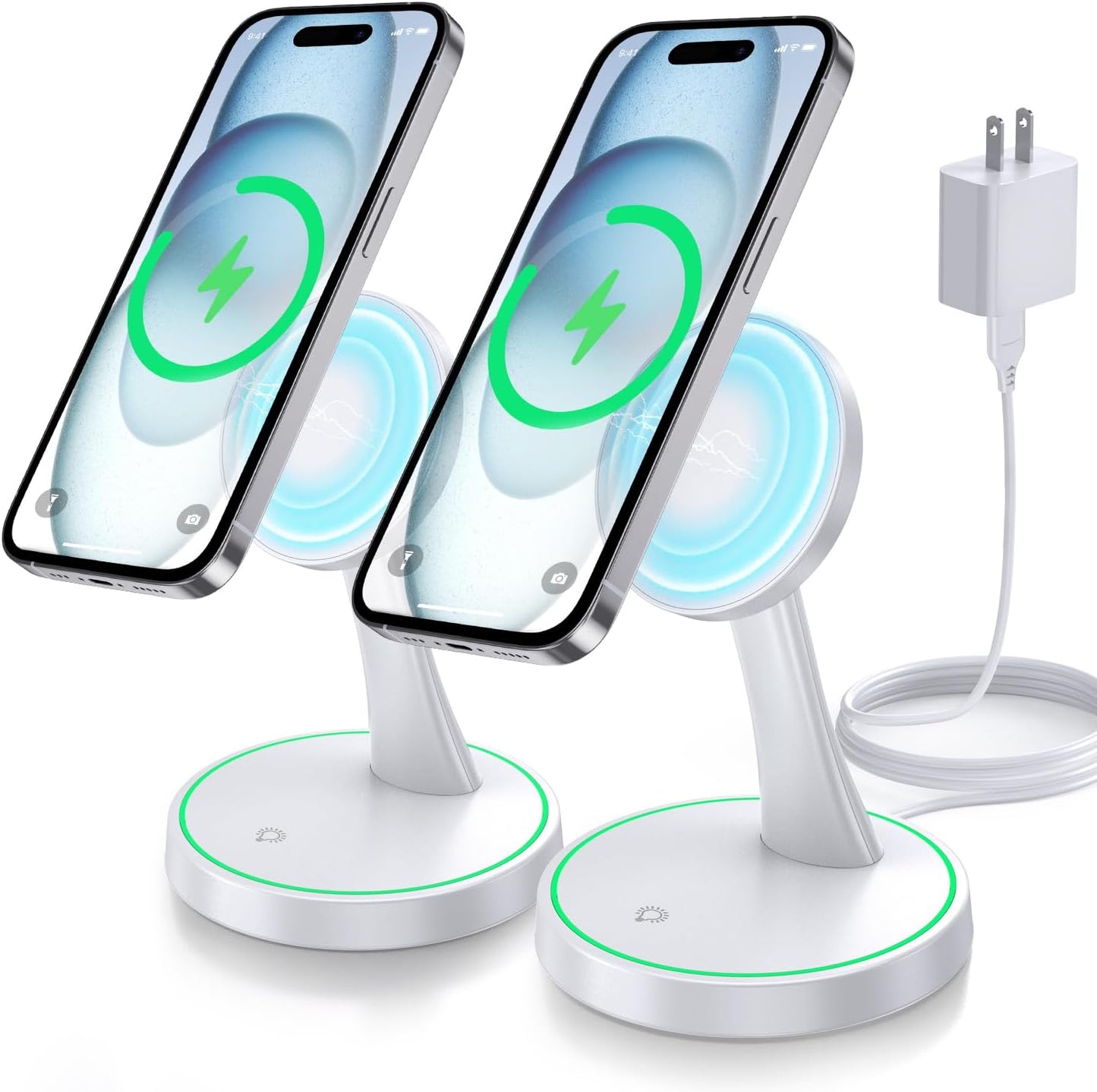 Magnetic Wireless Charger Stand 15W Fast Mag-Safe Charger for iPhone 17/17 pro/ 17 Air/ 17 pro max 16/15/14/13/12 Series Magnet Wireless Charging Station/Pad with Sleep-Friendly Light for AirPods