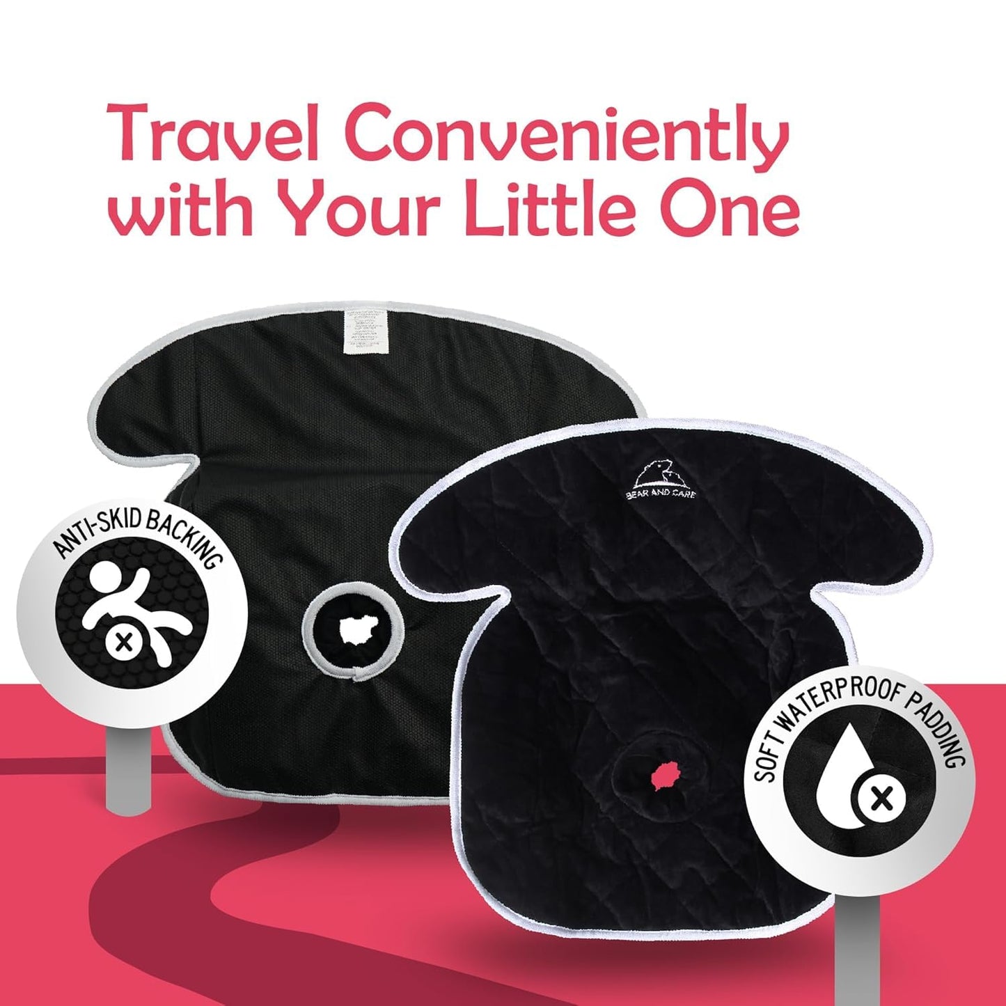 Bear and Care - Piddle Pads - Strollers, Bouncers & Car Seat Pad, Waterproof & Machine-Washable Cover on Car Potty for Toddler Toilet Training (Black, Pack of 2)